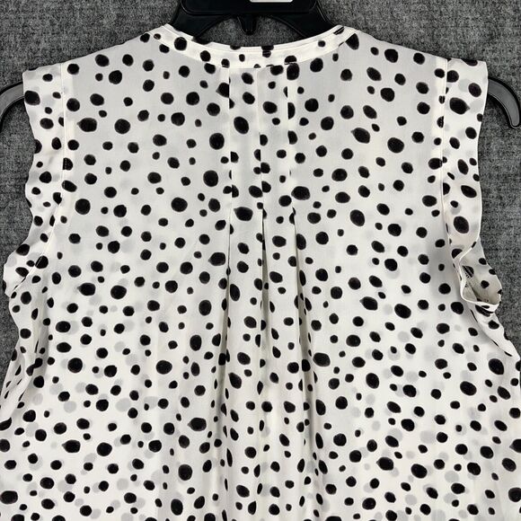 LOFT BLOUSE WOMENS SMALL WHITE V-NECK BIZ CAREER PROFESSIONAL LEOPARD PRINT - Picture 4 of 10